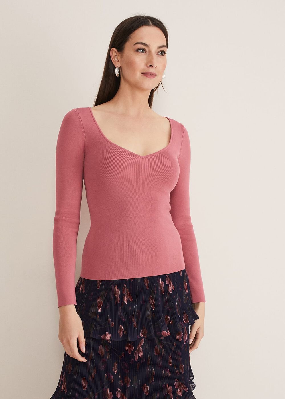 Azura Sweetheart Neck Knit Top Rose