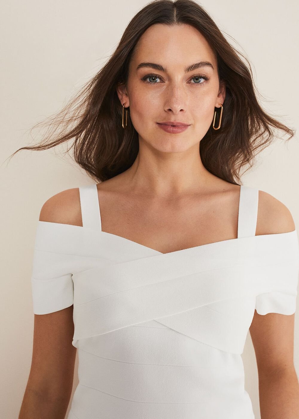 Jasmine Bardot Knitted Bandage Top Ivory