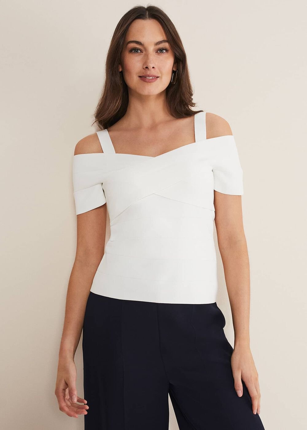 Jasmine Bardot Knitted Bandage Top Ivory