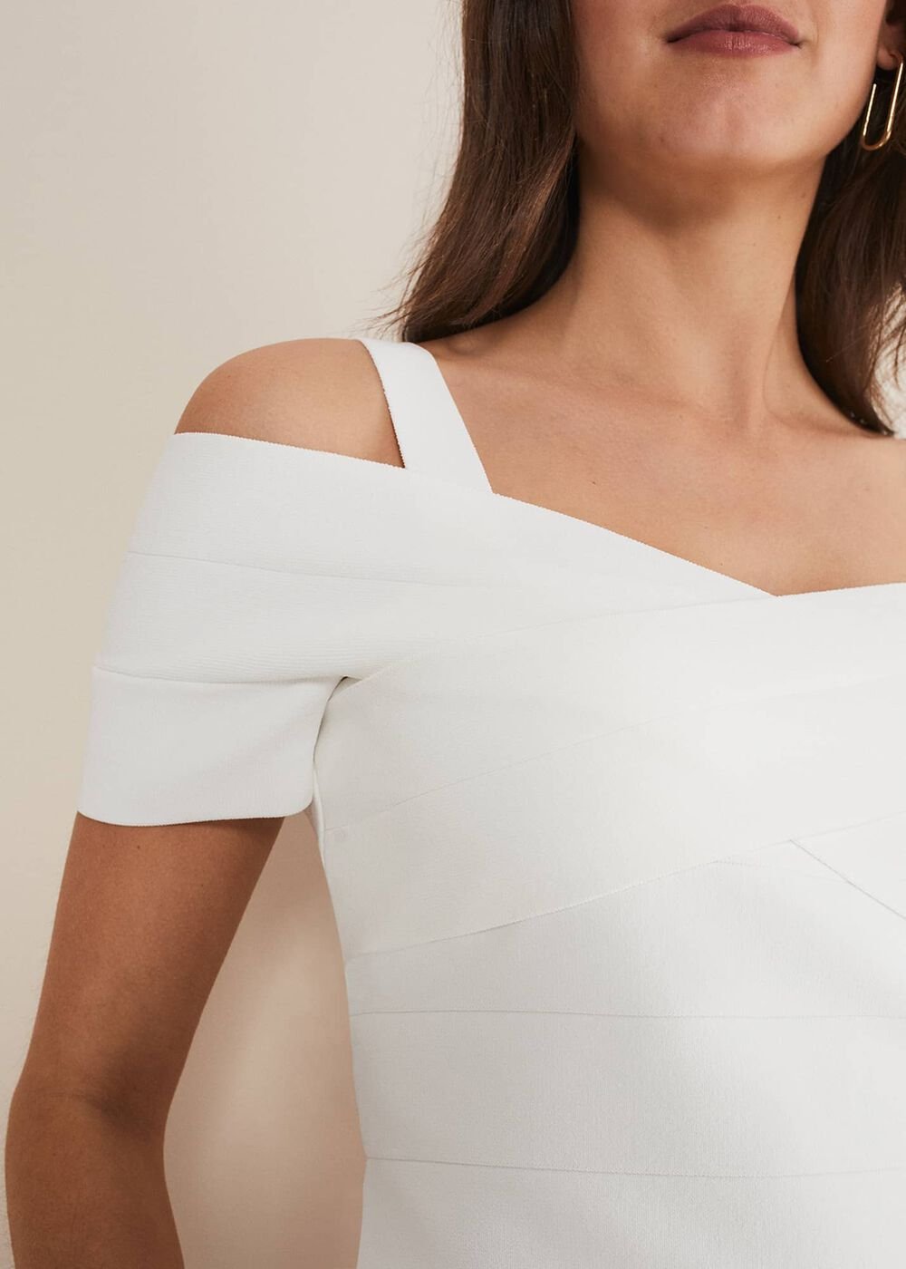 Jasmine Bardot Knitted Bandage Top Ivory