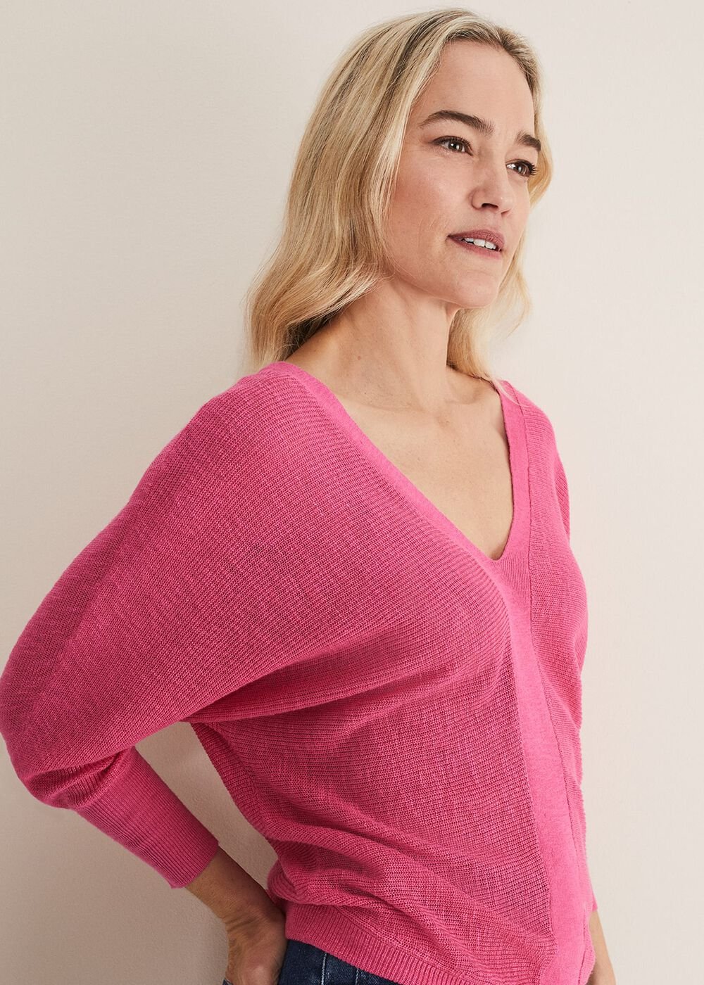 Tia V Neck Linen Knit Pink