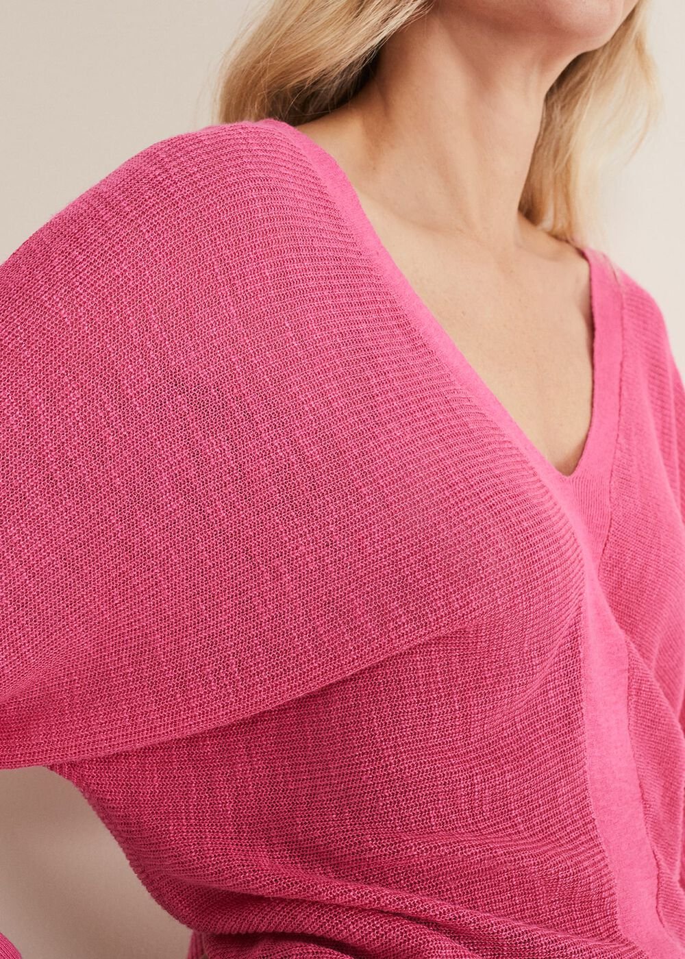 Tia V Neck Linen Knit Pink