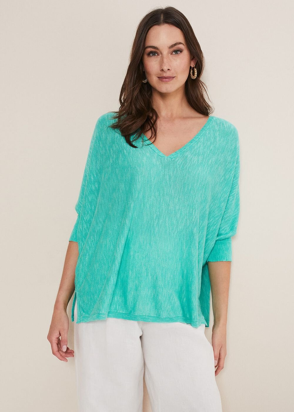 Larisa V Neck Knit Aqua