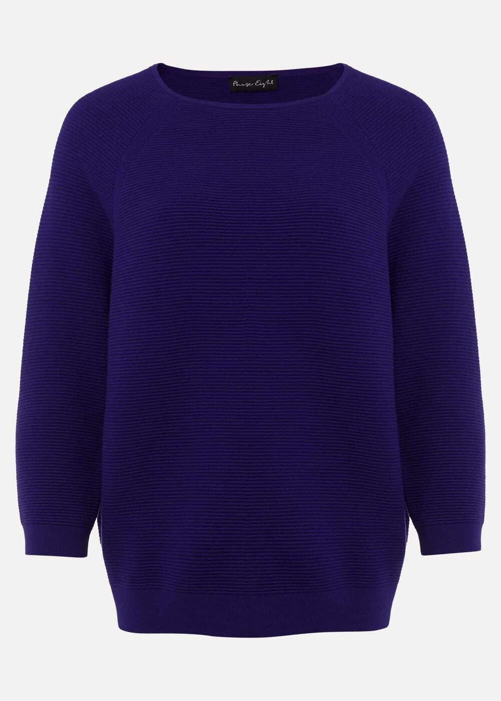 Blue Ribbed Jumper with 3/4 Sleeves & Boat Neckline Purple