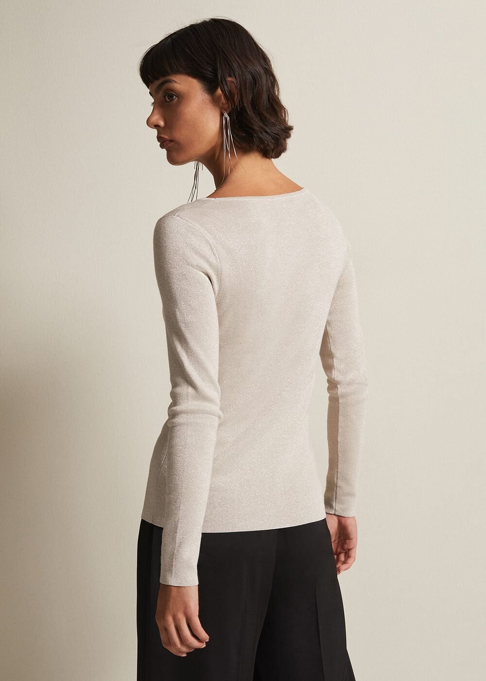 Ciara Cut Out Lurex Knitted Top Neutral