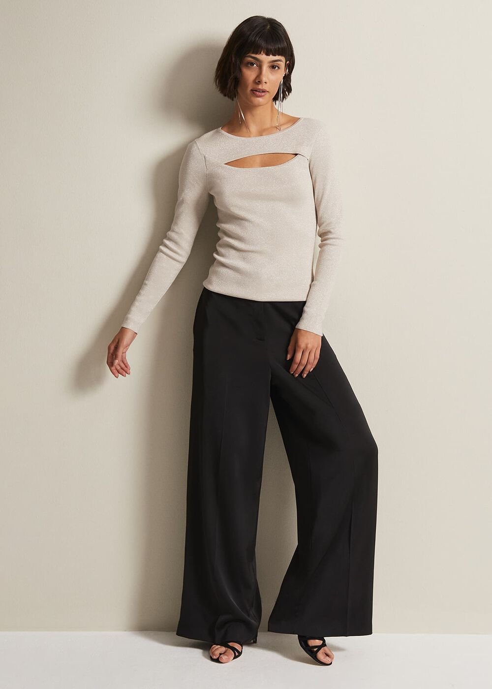 Ciara Cut Out Lurex Knitted Top Neutral