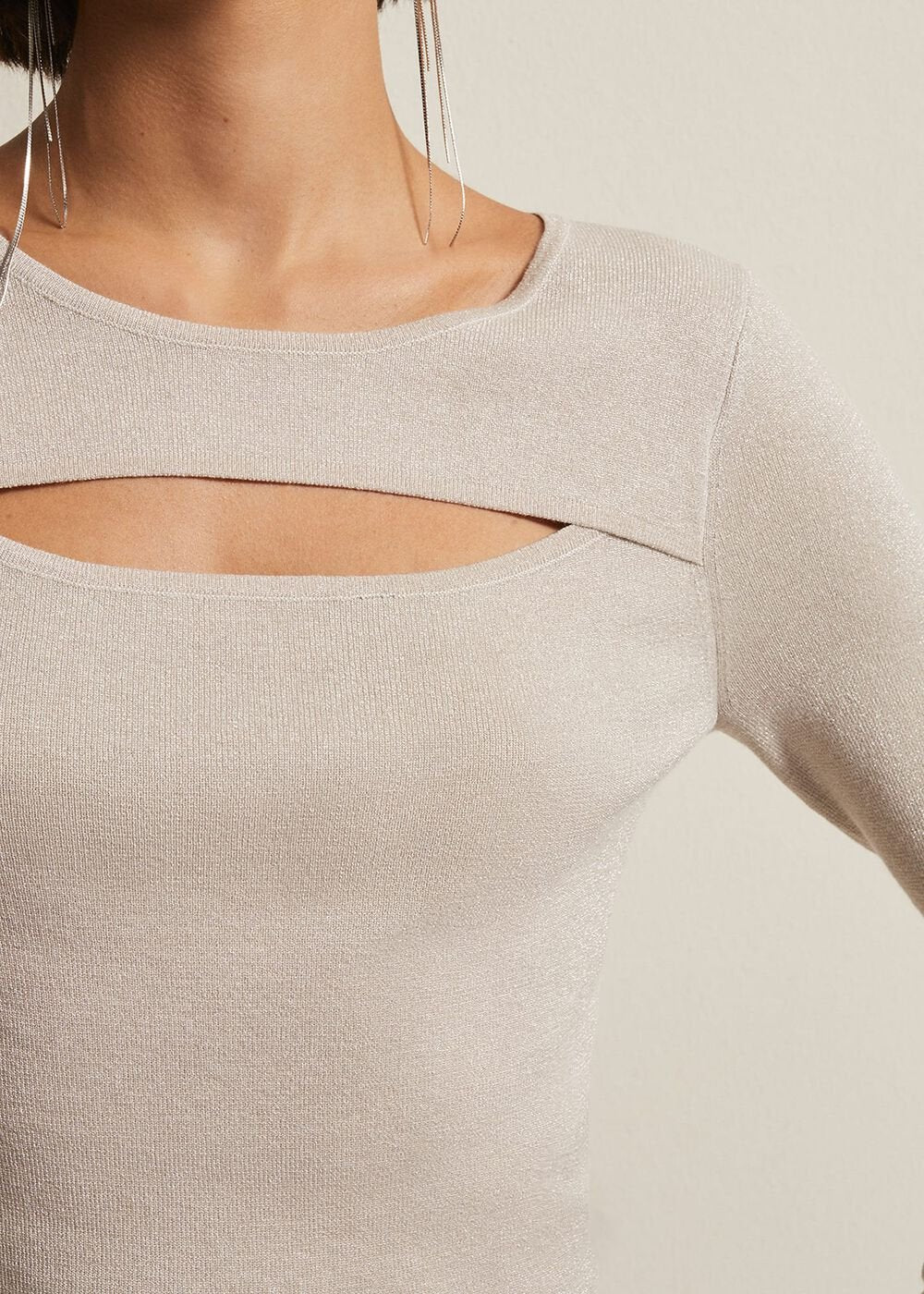 Ciara Cut Out Lurex Knitted Top Neutral