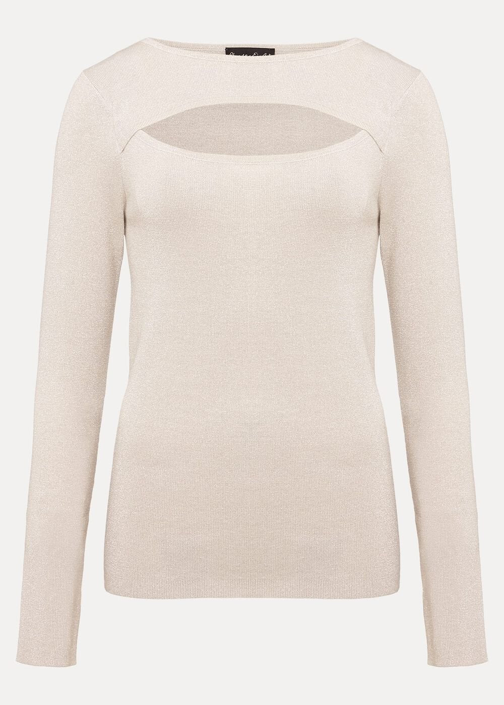 Ciara Cut Out Lurex Knitted Top Neutral