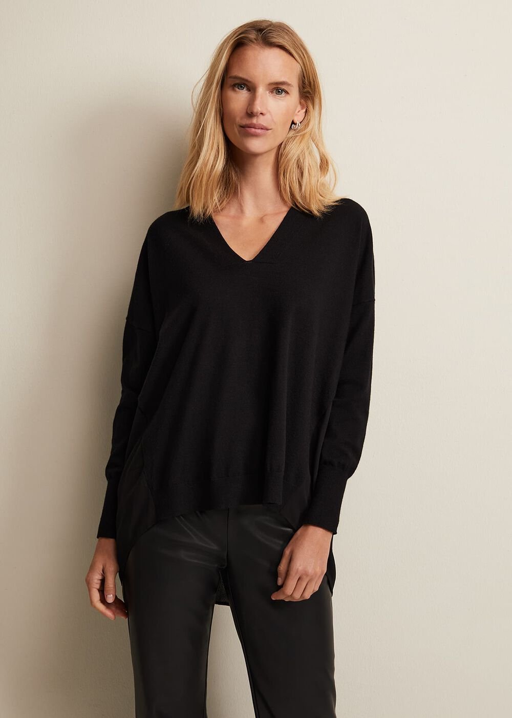 Flora Black V-Neck Fine Knit Top Black