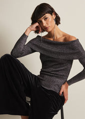 Iris Bardot Knitted Top Black