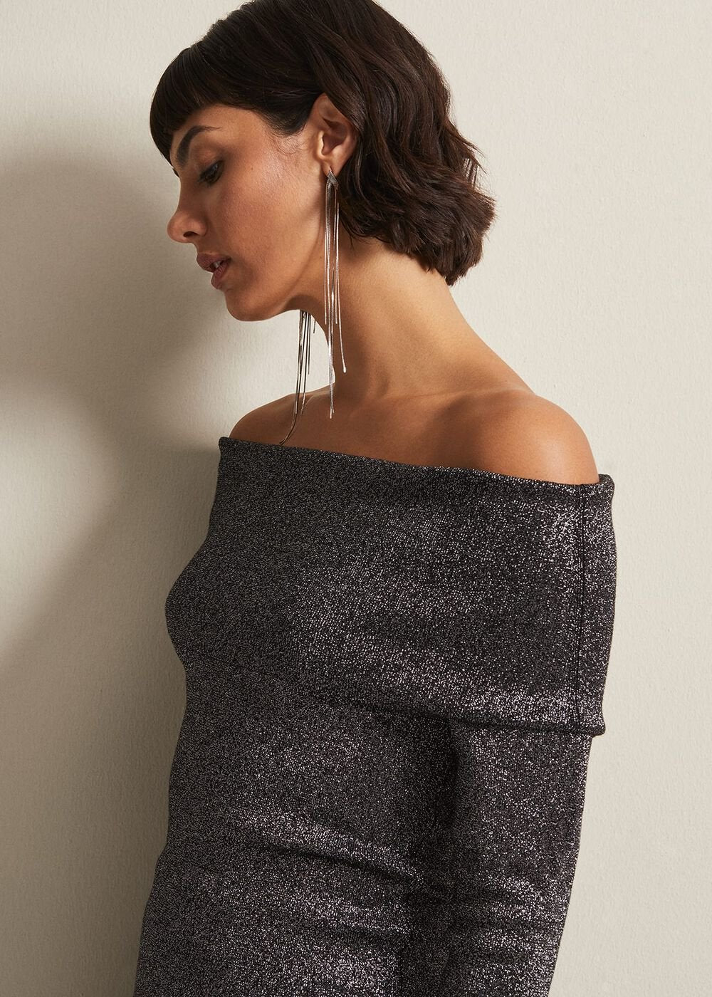 Iris Bardot Knitted Top Black