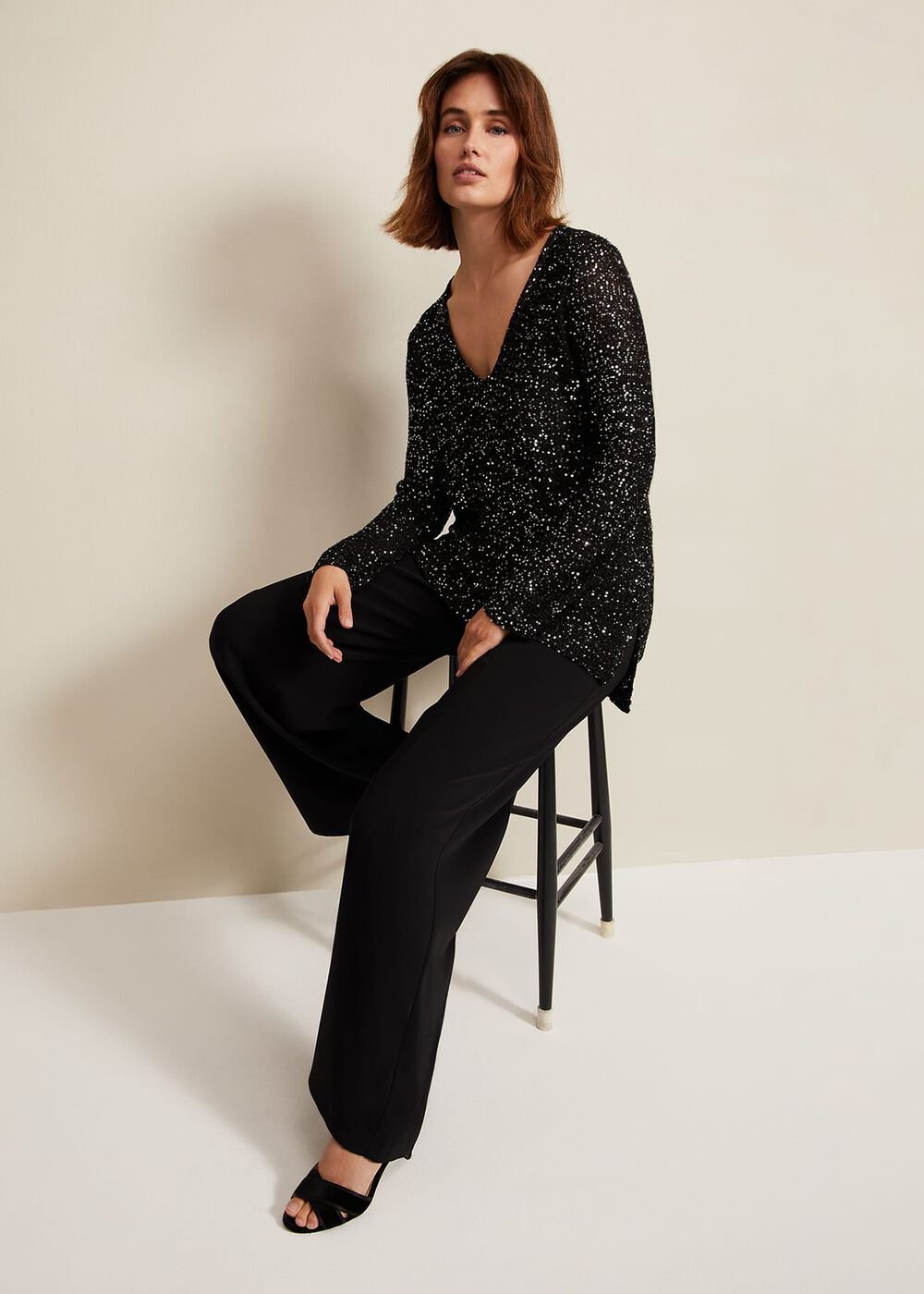 Juanna Sequin Knitted Top Black