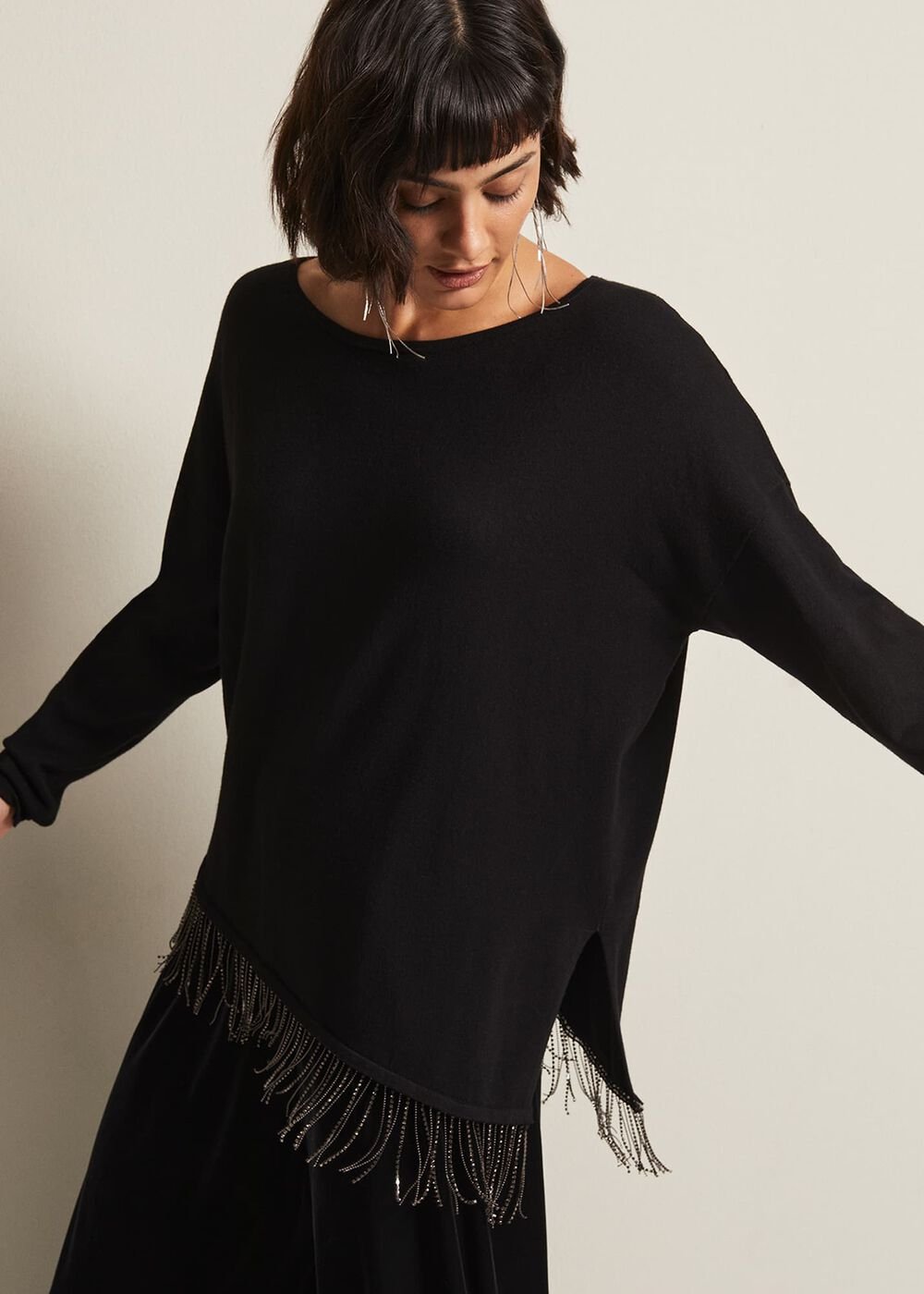 Mellia Fine Knit Diamante Top Black