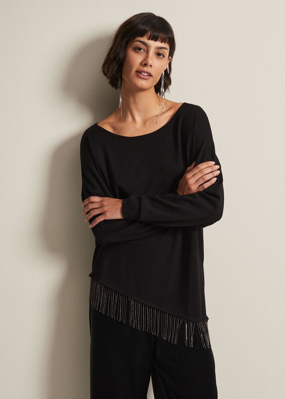 Mellia Fine Knit Diamante Top Black