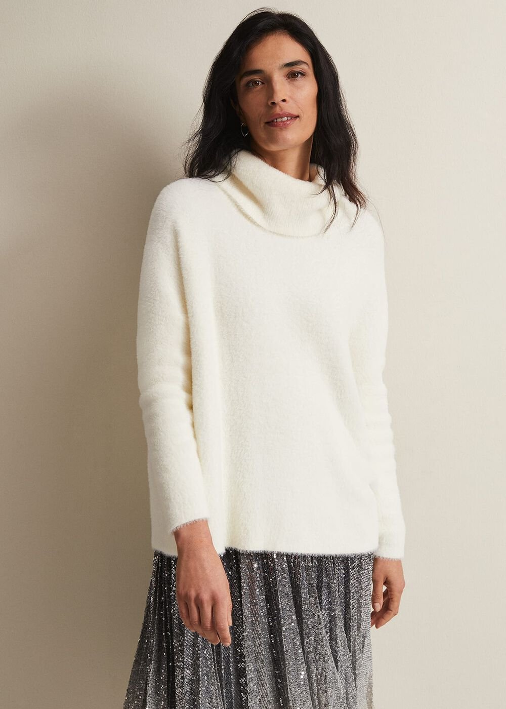 Natalia Fluffy Roll Neck Knit Winter White