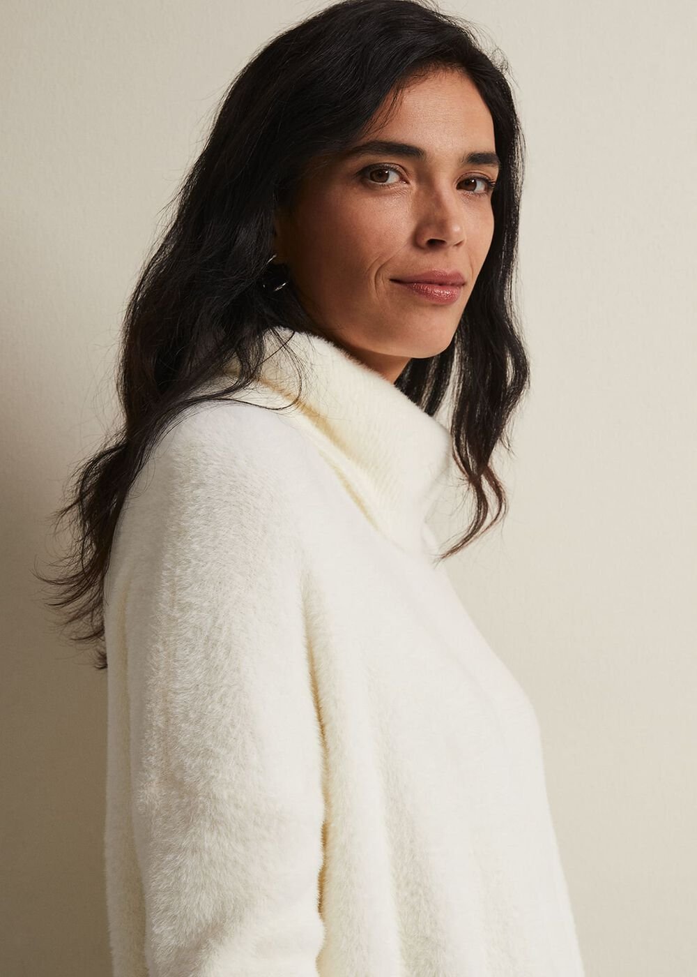 Natalia Fluffy Roll Neck Knit Winter White
