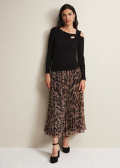 Black Long Sleeve Knit Top with Cut Out Front & Shoulder Black
