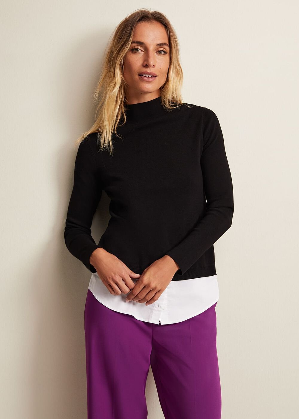 Teegan Turtle Neck Shirt Jumper Black/Ivory