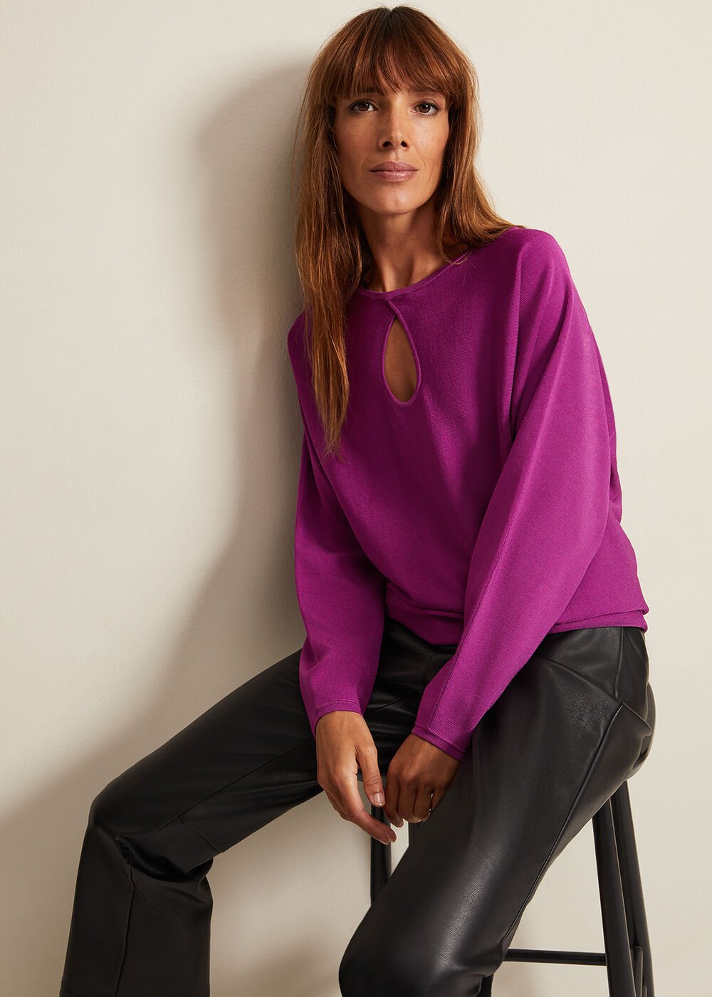 Letina Slinky Keyhole Knit Jumper Purple