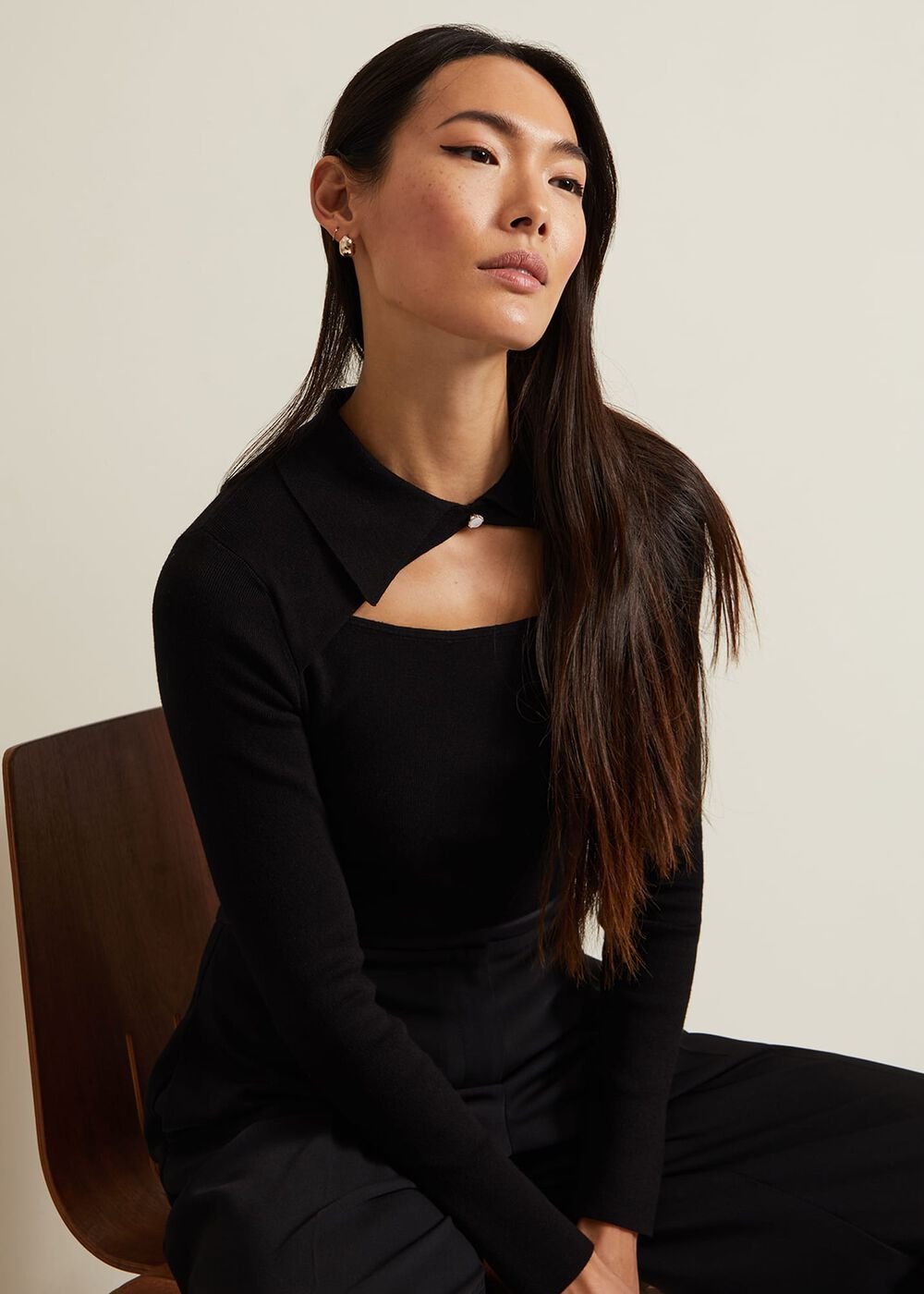 Becki Cut Out Collar Jumper Black