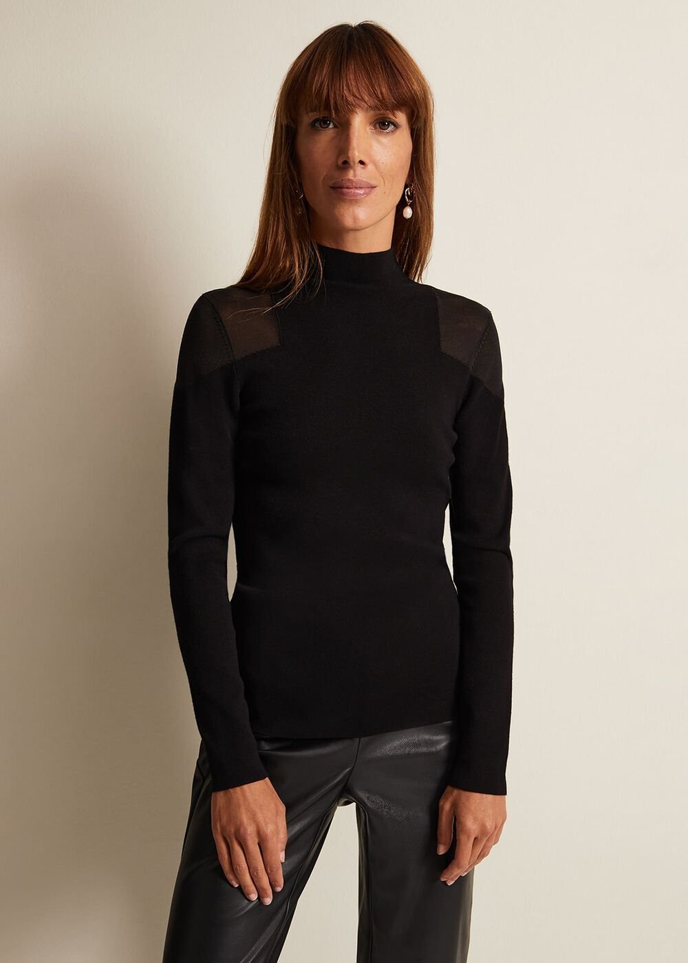 Amiee Sheer Cold Shoulder Knit Panel Top Black