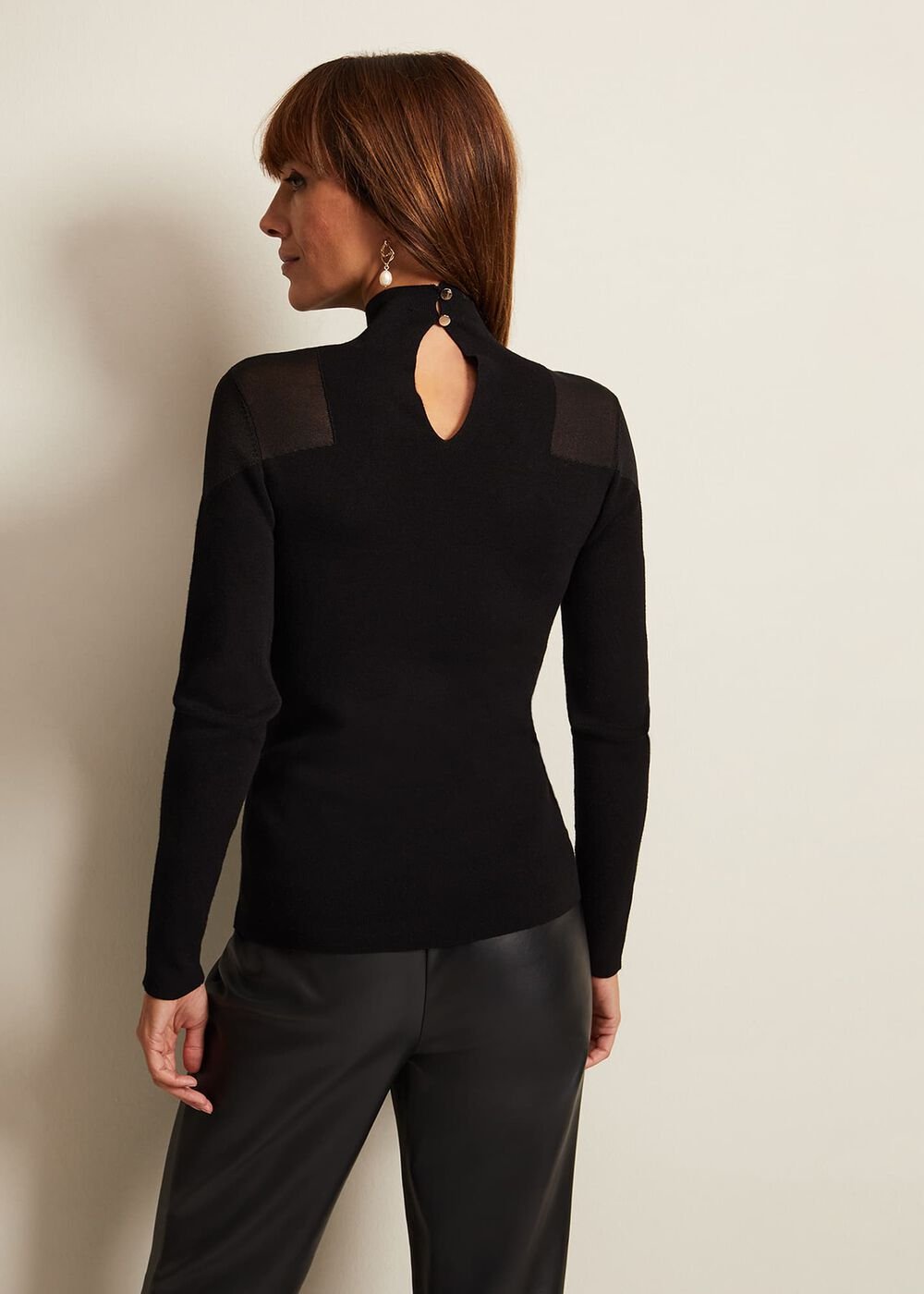 Amiee Sheer Cold Shoulder Knit Panel Top Black