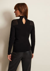 Amiee Sheer Cold Shoulder Knit Panel Top Black
