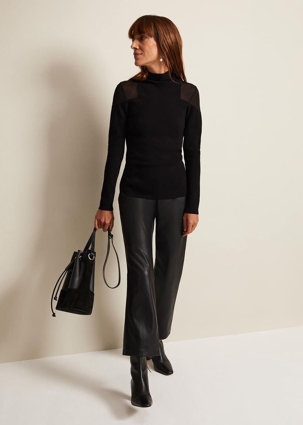 Amiee Sheer Cold Shoulder Knit Panel Top Black