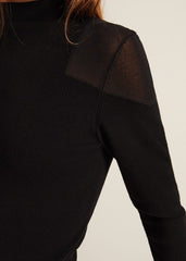 Amiee Sheer Cold Shoulder Knit Panel Top Black