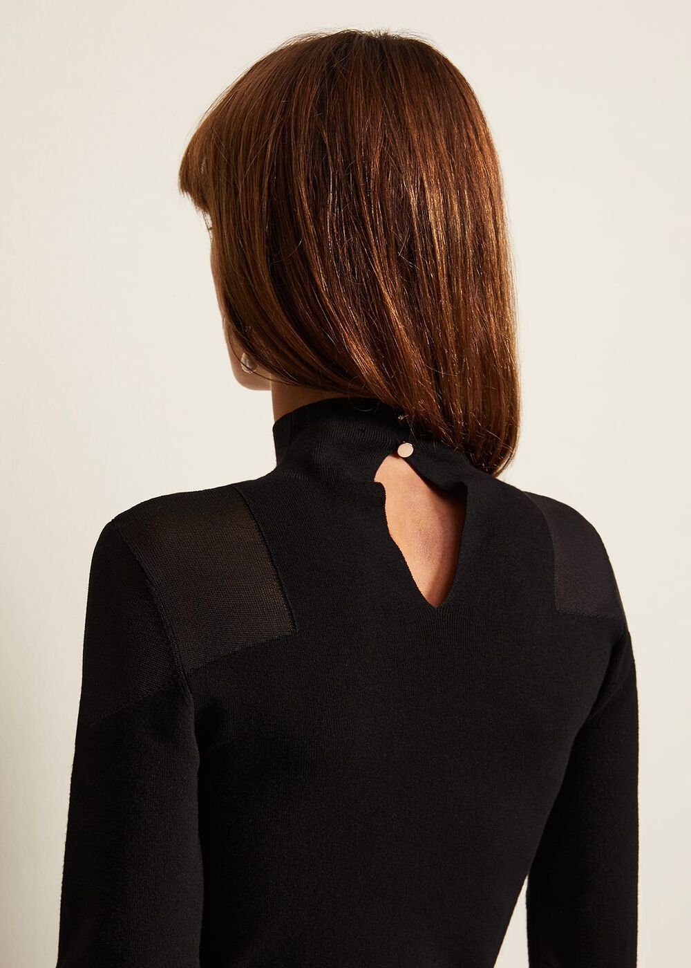 Amiee Sheer Cold Shoulder Knit Panel Top Black