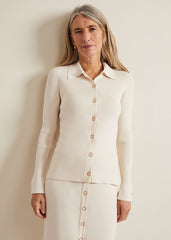 Irina Ribbed Button Detail Knit Top Ivory