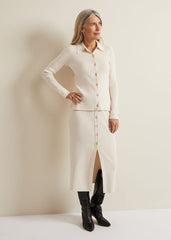 Irina Ribbed Button Detail Knit Top Ivory