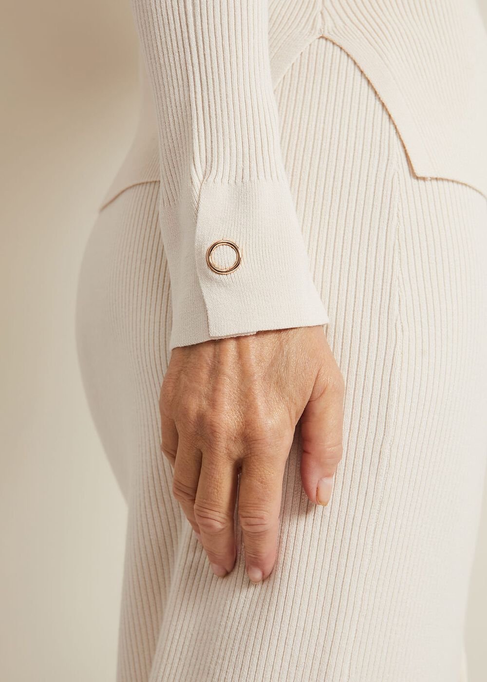 Irina Ribbed Button Detail Knit Top Ivory
