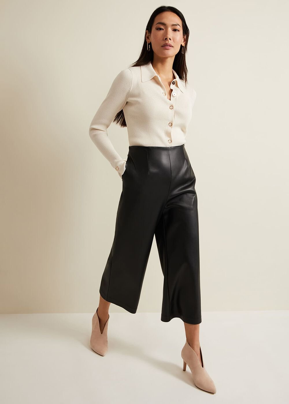 Irina Ribbed Button Detail Knit Top Ivory