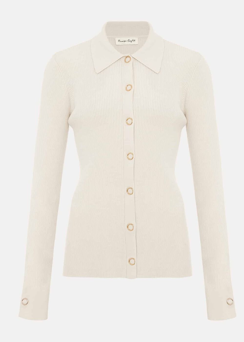 Irina Ribbed Button Detail Knit Top Ivory