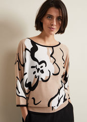 Laurie Ink Floral Knitted Top Camel