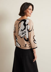 Laurie Ink Floral Knitted Top Camel