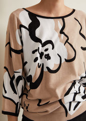 Laurie Ink Floral Knitted Top Camel