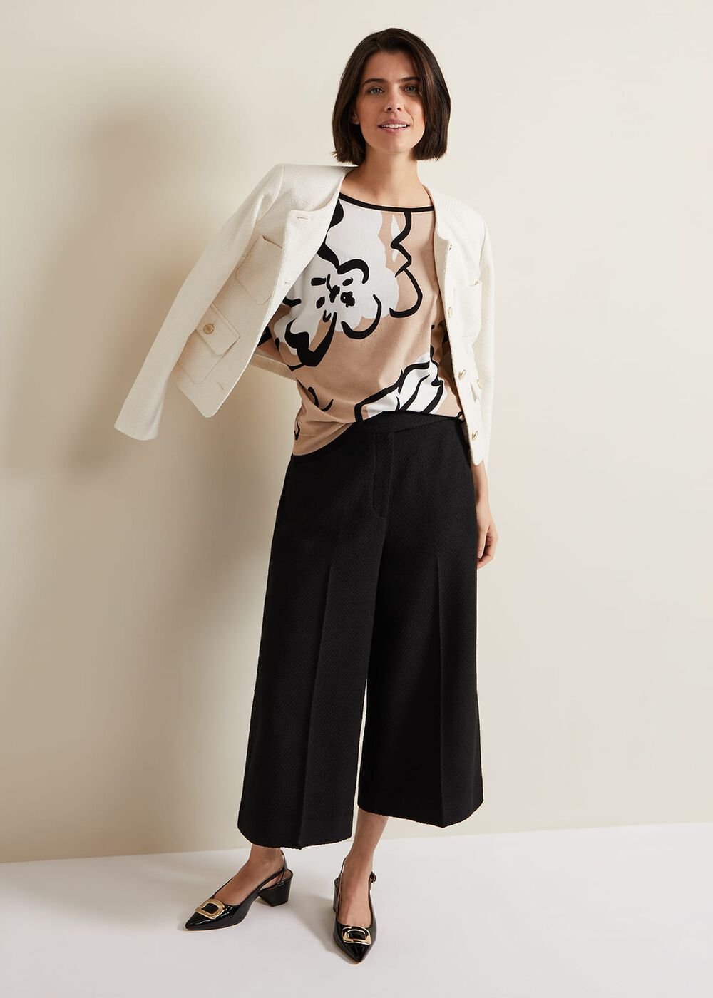 Laurie Ink Floral Knitted Top Camel