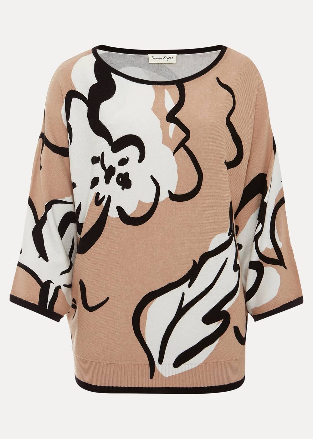 Laurie Ink Floral Knitted Top Camel