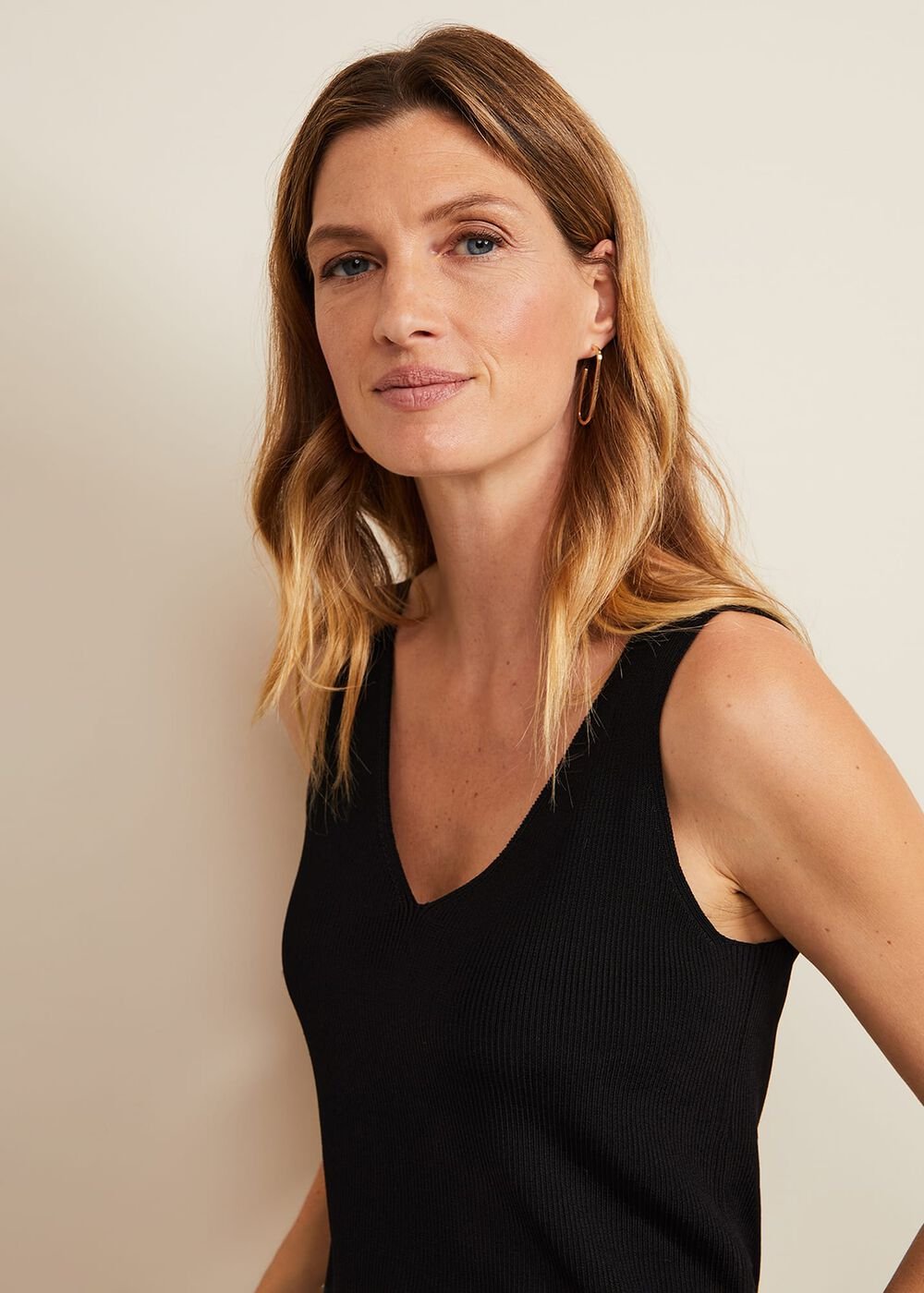 Jessie Ribbed V Neck Cami Black