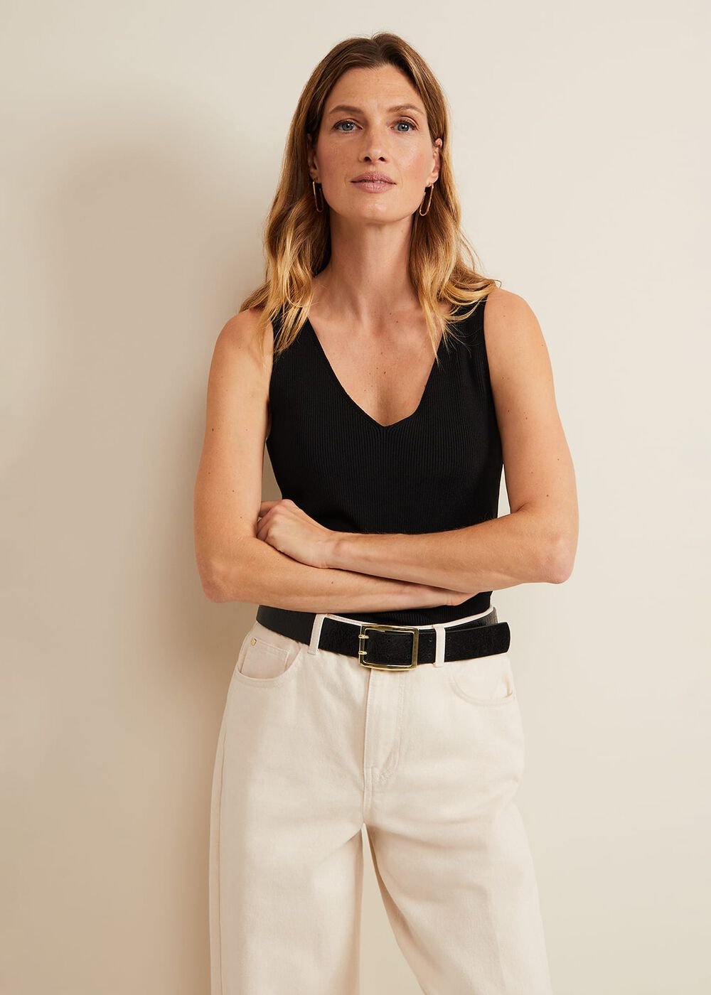 Jessie Ribbed V Neck Cami Black