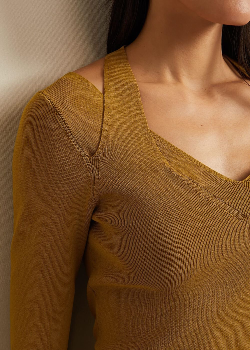 Emily Cut Out Compact Knit Top Olive
