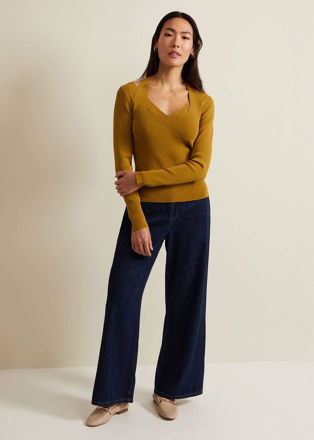 Emily Cut Out Compact Knit Top Olive