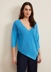 Georgia Ribbed Asymmetric Button Jumper Blue