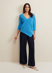 Georgia Ribbed Asymmetric Button Jumper Blue