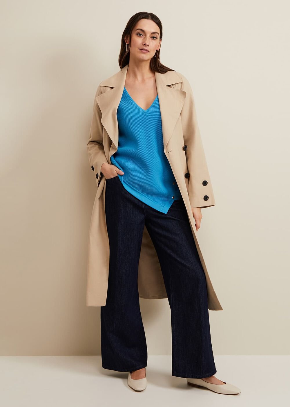 Georgia Ribbed Asymmetric Button Jumper Blue
