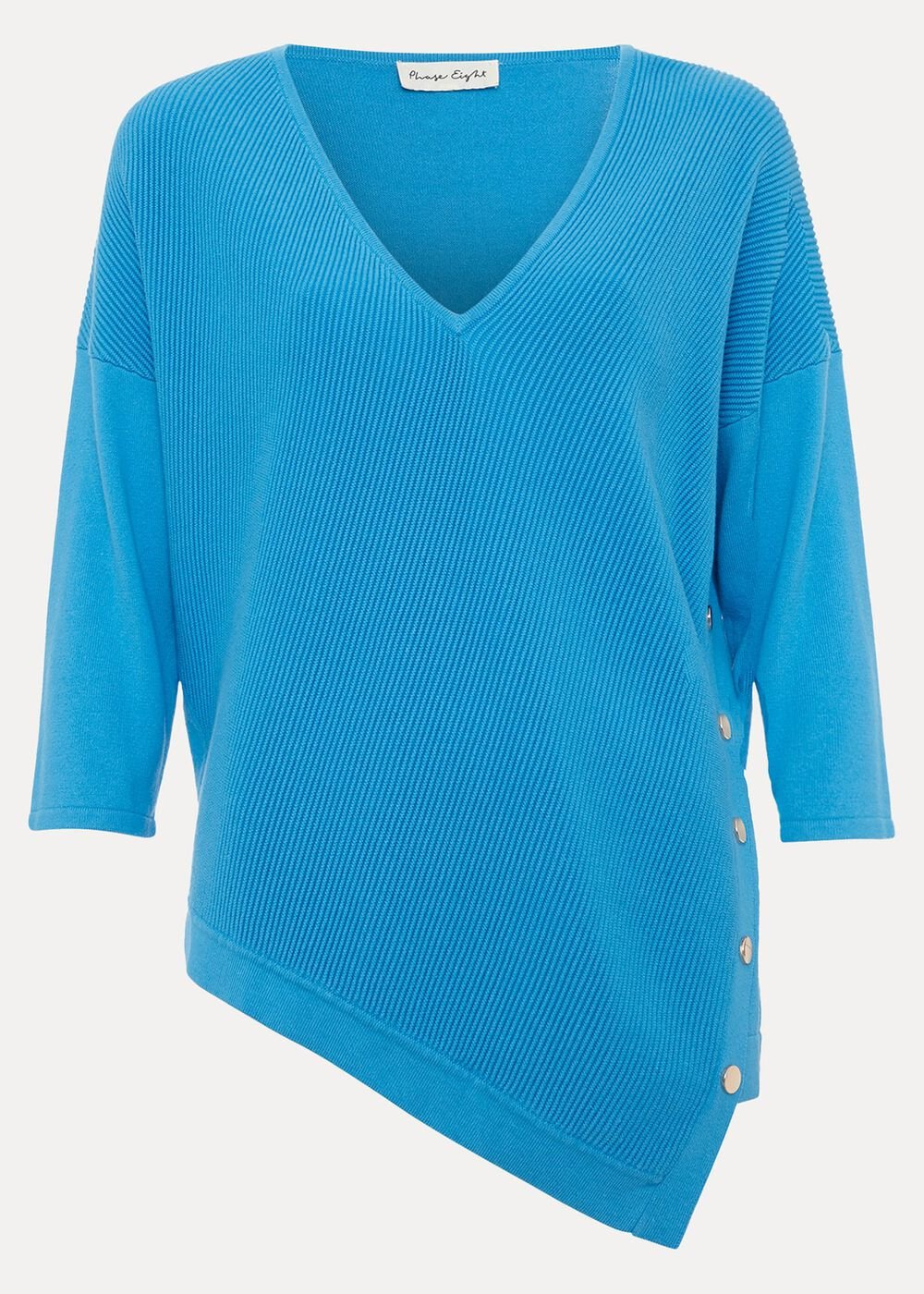 Georgia Ribbed Asymmetric Button Jumper Blue