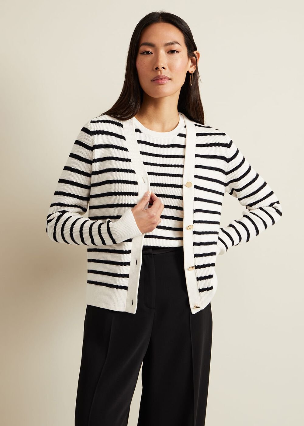 Chloe Stripe Cardigan Ivory/Navy