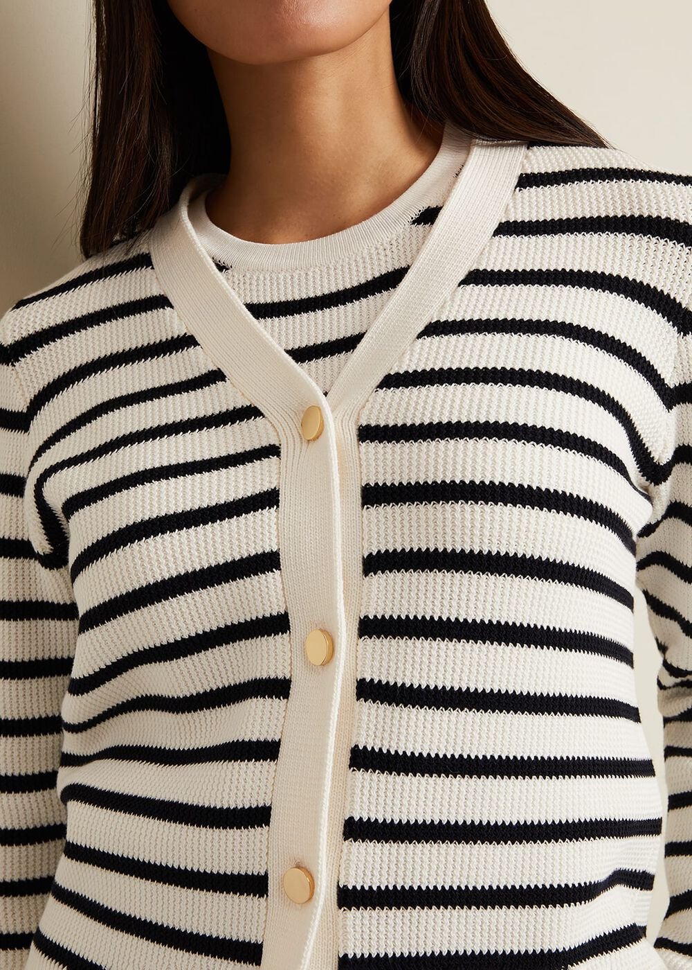 Chloe Stripe Cardigan Ivory/Navy